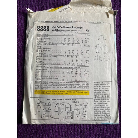 McCalls 8888 Girls romper blouse pattern size 5 - Picture 3 of 6